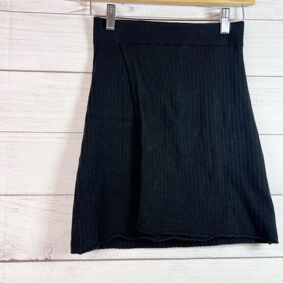 Free People Mod Wrap Black Mini Ribbed Skirt Size XS Boho Coquette - Picture 5 of 12